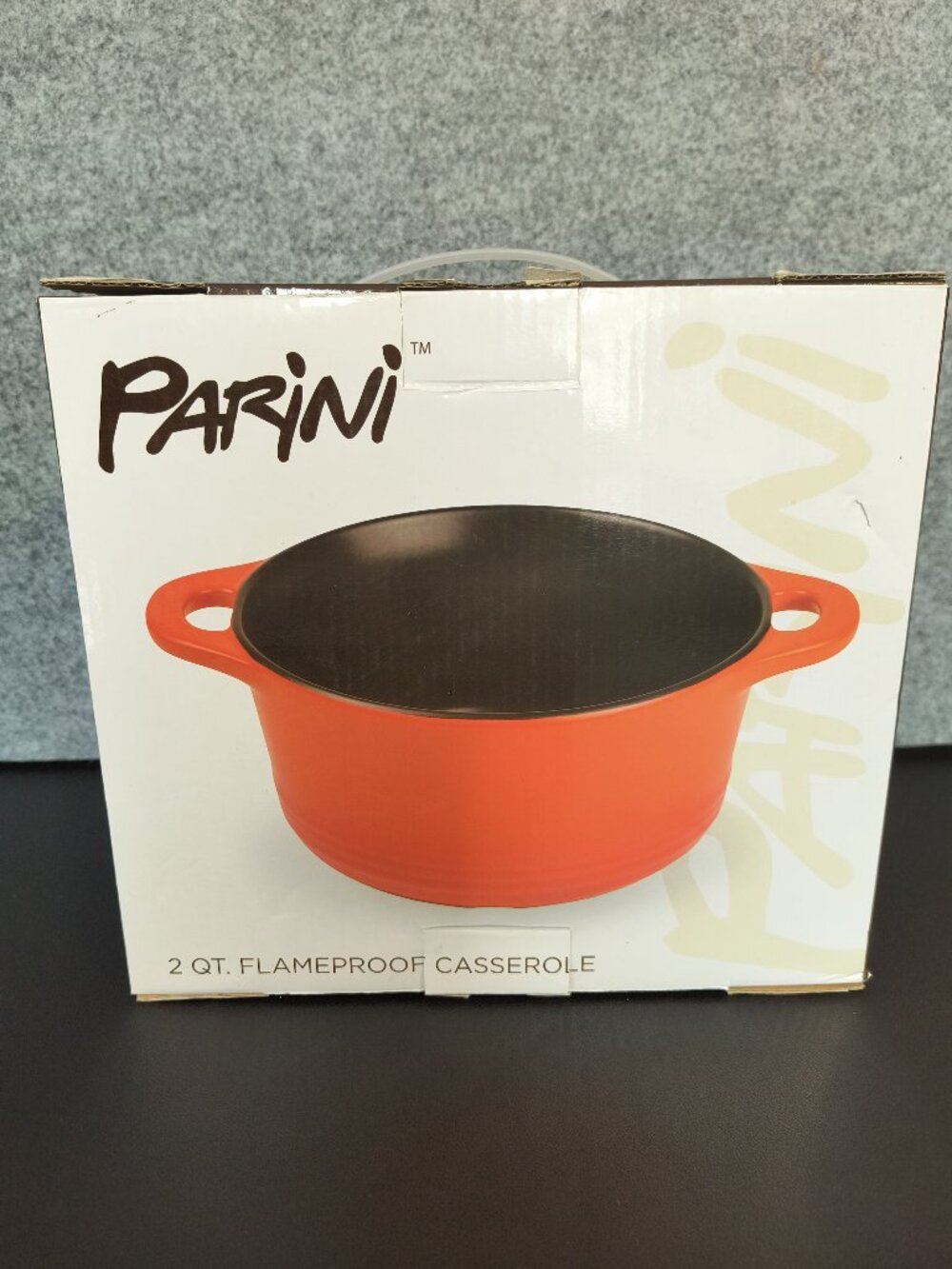 Parini 2 Qt Flameproof Casserole Dish w/Lid Orange Ceramic Dutch Oven New in Box